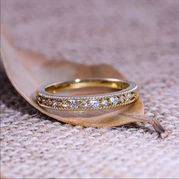 New Women’s Yellow Gold Plated Dainty Diamond Ring - Picture 6 of 6